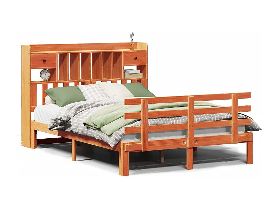 Cama com estante sem colchão 140x200 cm pinho maciço