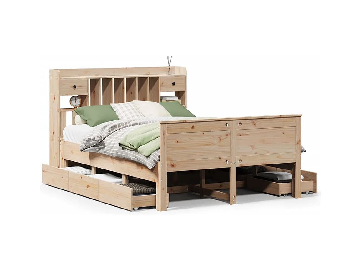 Massivholzbett mit Regal ohne Matratze 150x200 cm Kiefernholz