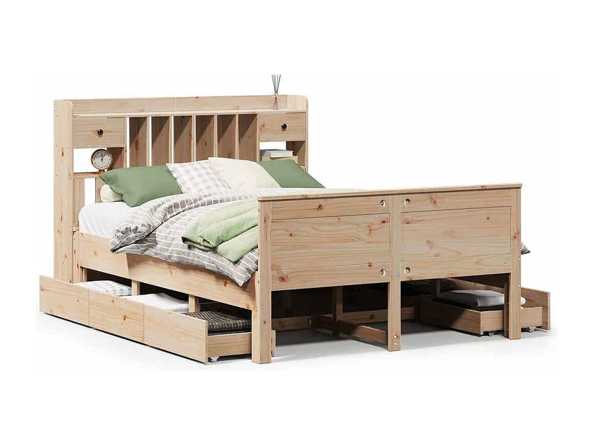 Bed met boekenkast zonder matras massief grenenhout 150x200 cm