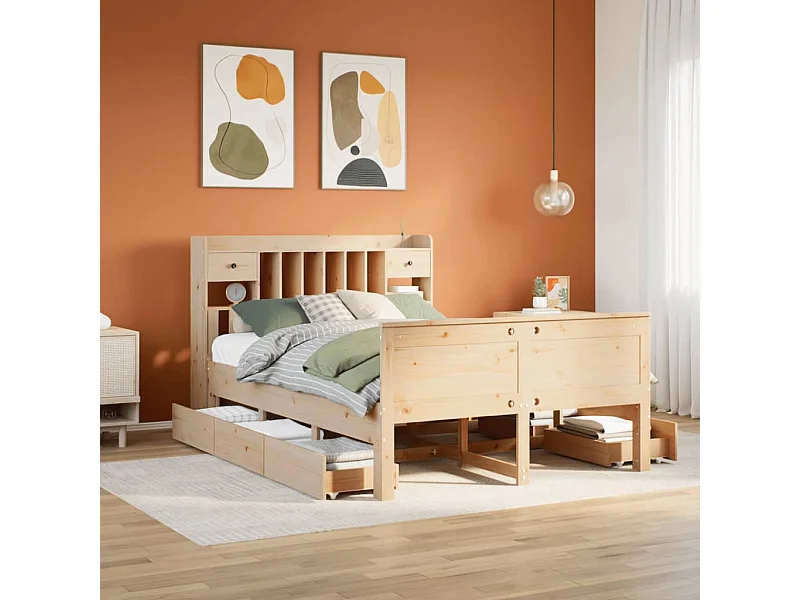 Bed met boekenkast zonder matras massief grenenhout 150x200 cm