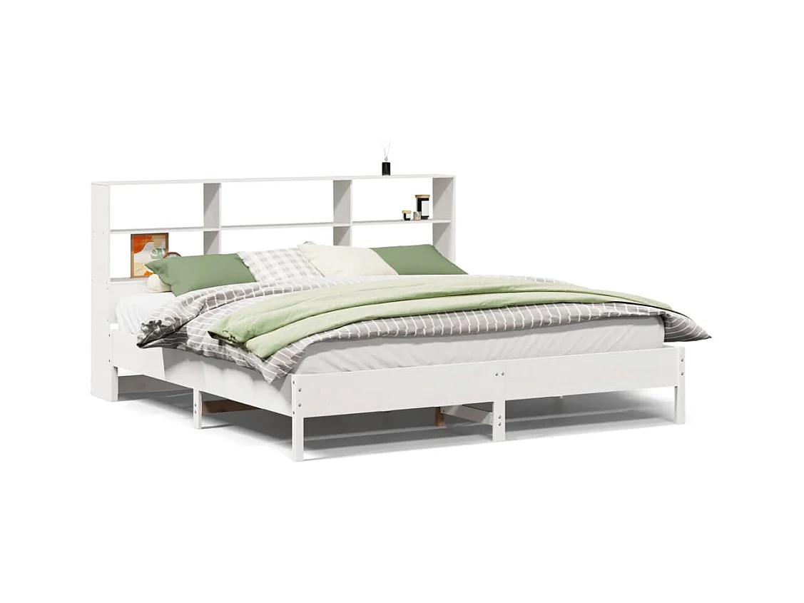 Lit bibliothèque sans matelas blanc 180x200 cm bois pin massif