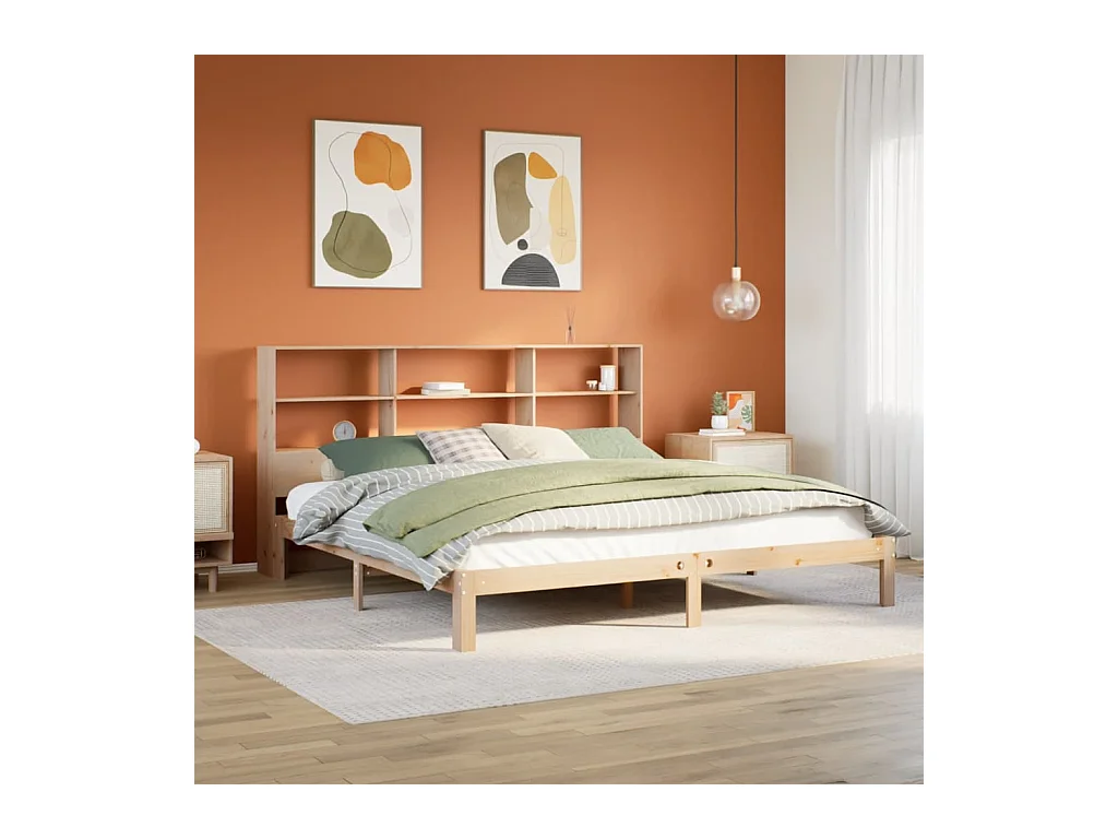 Lit bibliothèque sans matelas 180x200 cm bois massif de pin