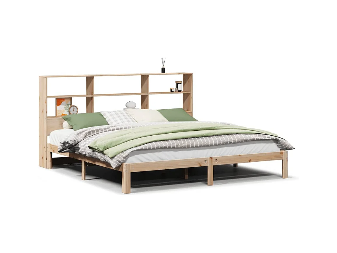 Lit bibliothèque sans matelas 180x200 cm bois massif de pin