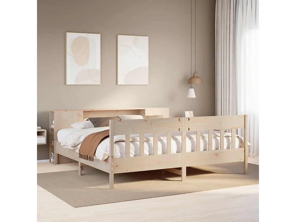 Bed met boekenkast zonder matras massief grenenhout 180x200 cm