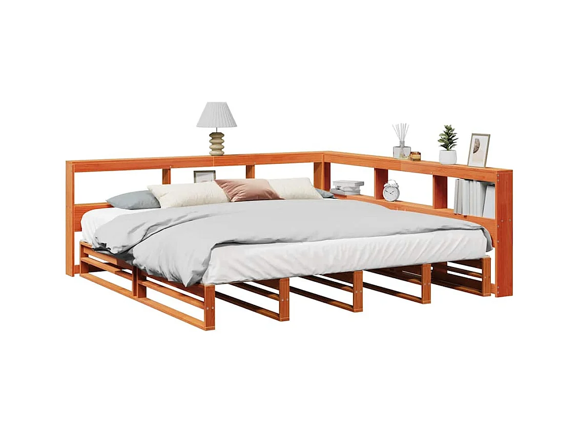 Lit bibliothèque sans matelas cire marron 180x200 cm pin massif