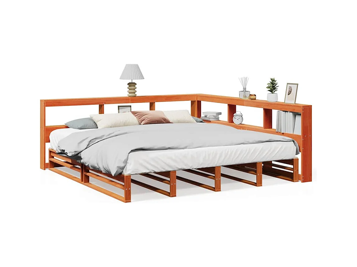 Lit bibliothèque sans matelas cire marron 180x200 cm pin massif