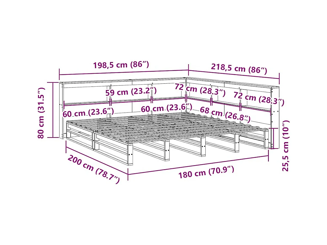 Lit bibliothèque sans matelas cire marron 180x200 cm pin massif