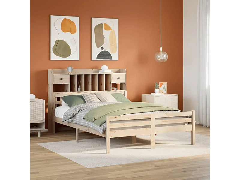 Massivholzbett mit Regal ohne Matratze 160x200 cm Kiefer