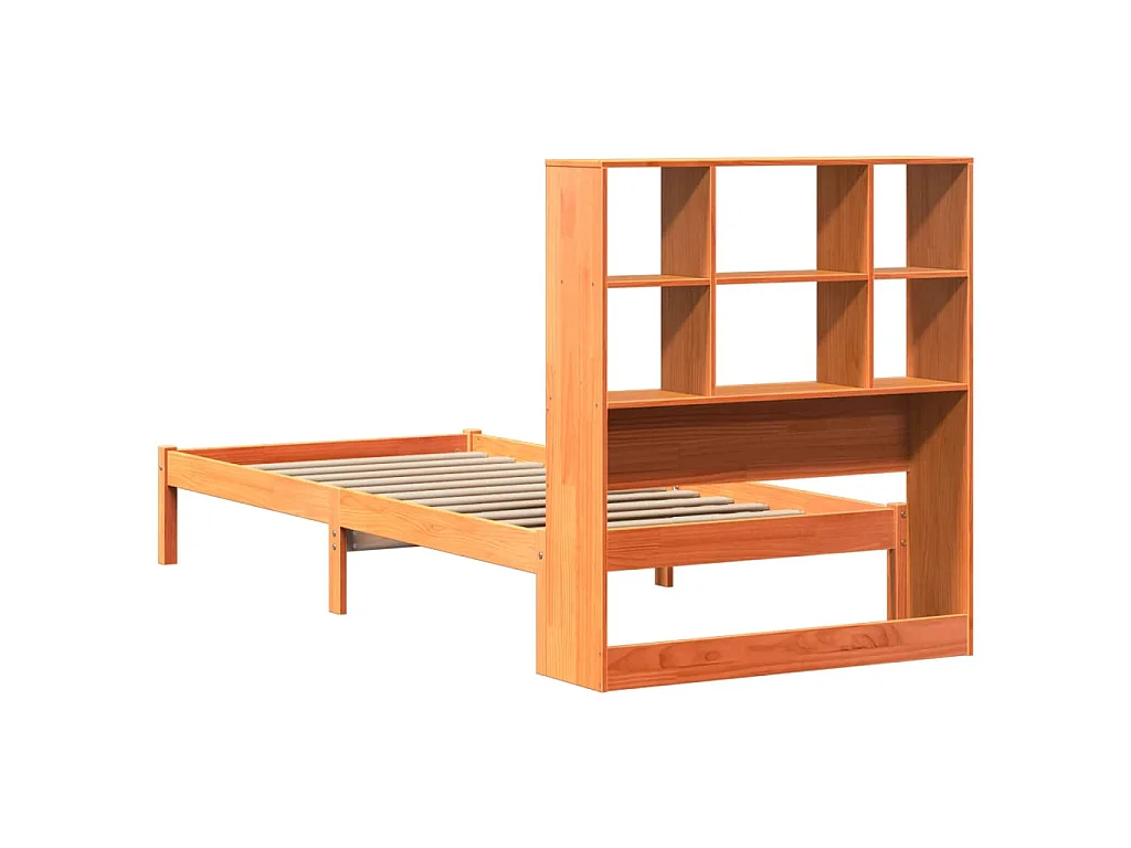 Cama c/ estante sem colchão 100x200cm pinho maciço castanho-mel