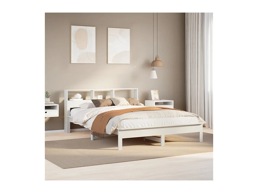 Lit bibliothèque sans matelas blanc 120x200 cm bois pin massif