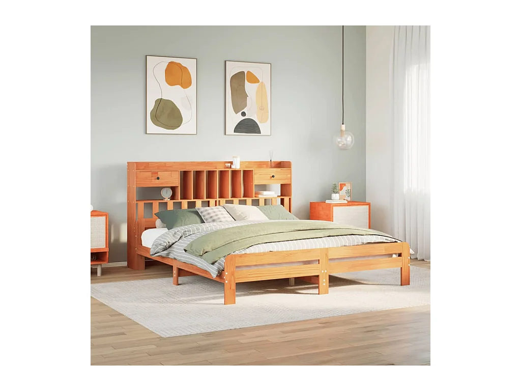 Cama com estante sem colchão 200x200 cm pinho maciço