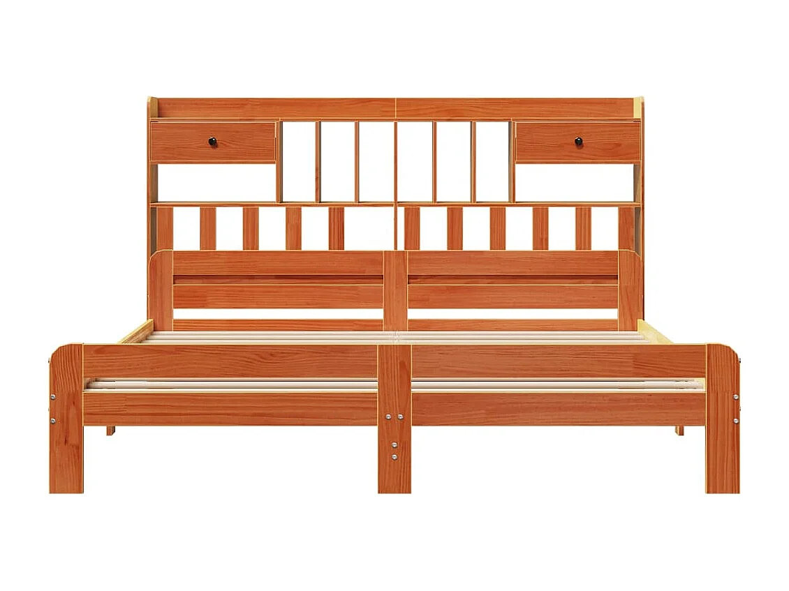 Massivholzbett mit Regal ohne Matratze Wachsbraun 200x200 cm