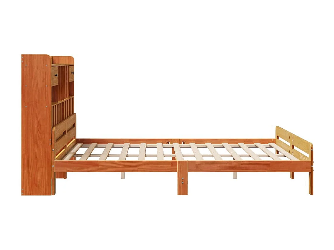 Massivholzbett mit Regal ohne Matratze Wachsbraun 200x200 cm