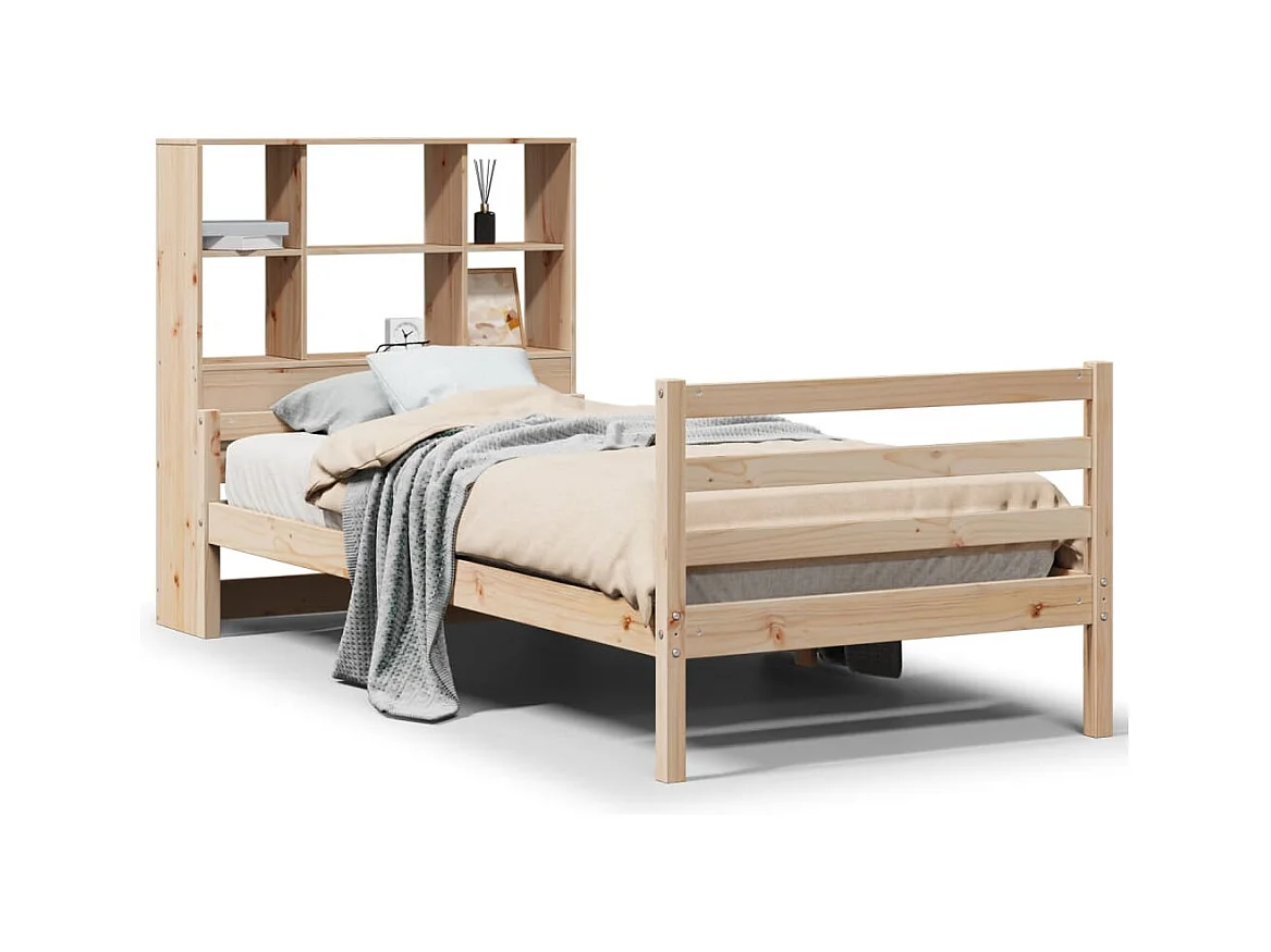 Letto Libreria senza Materasso 90x200 cm Legno Massello Pino