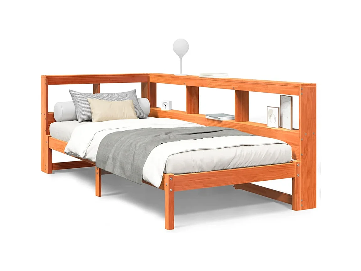 Lit bibliothèque sans matelas cire marron 75x190 cm pin massif