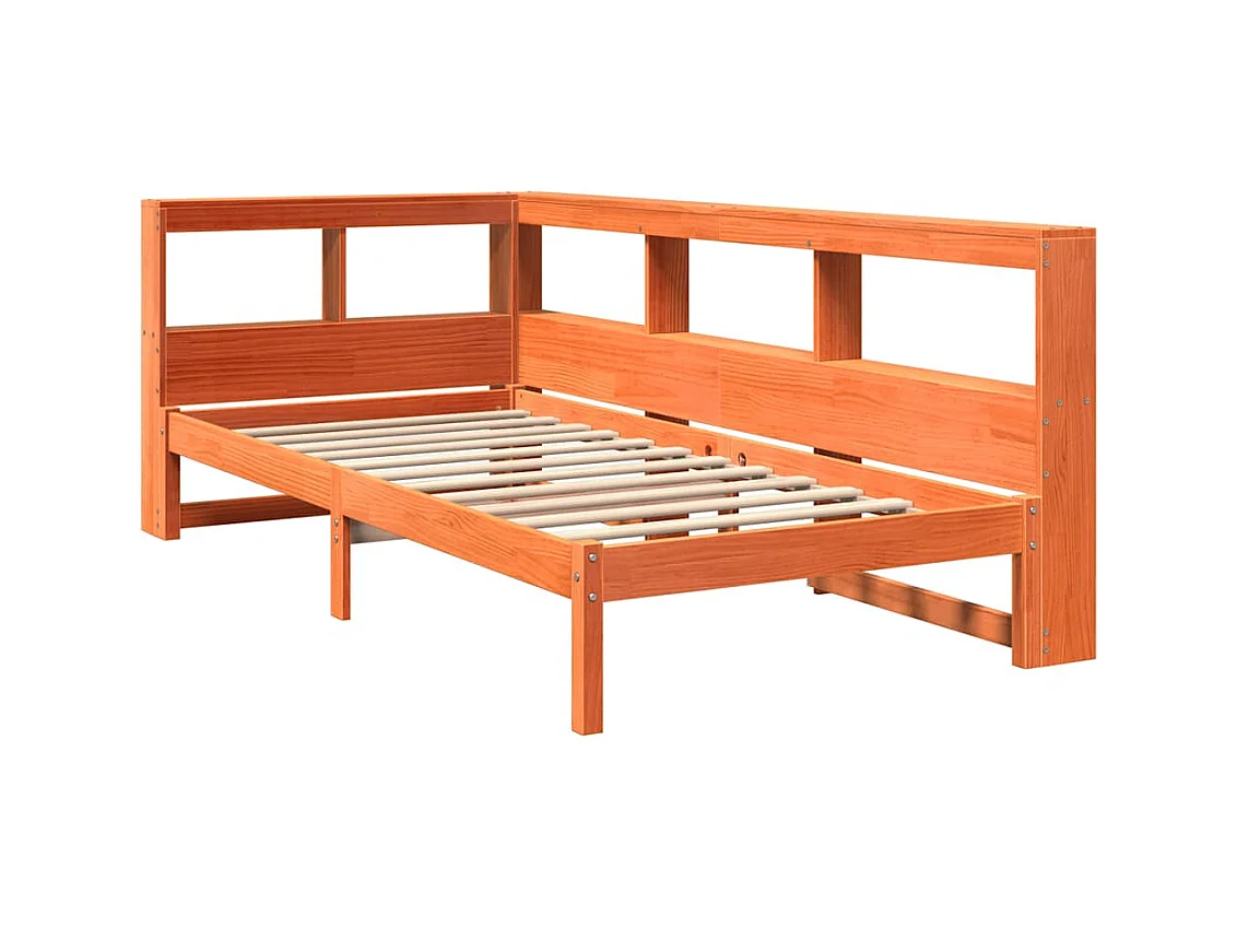 Lit bibliothèque sans matelas cire marron 75x190 cm pin massif