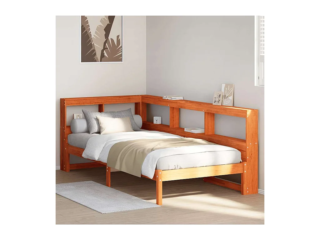 Massivholzbett mit Regal ohne Matratze Wachsbraun 75x190 cm