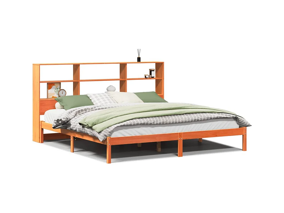 Lit bibliothèque sans matelas cire marron 180x200 cm pin massif