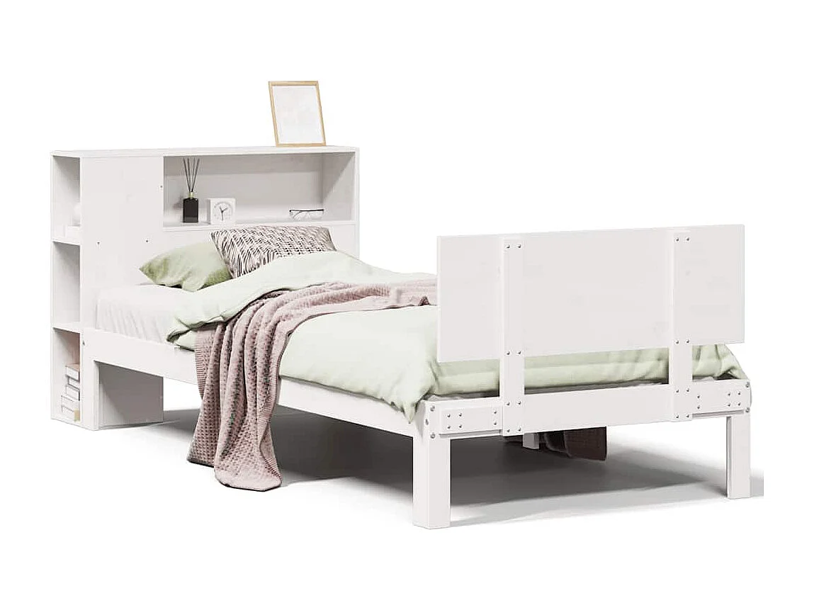 Cama com estante sem colchão 75x190 cm pinho maciço branco