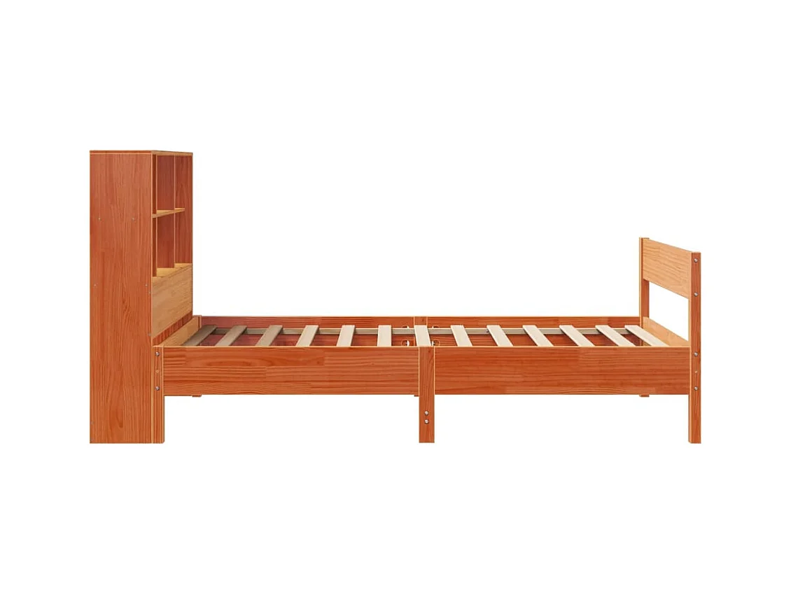 Massivholzbett mit Regal ohne Matratze Wachsbraun 75x190 cm