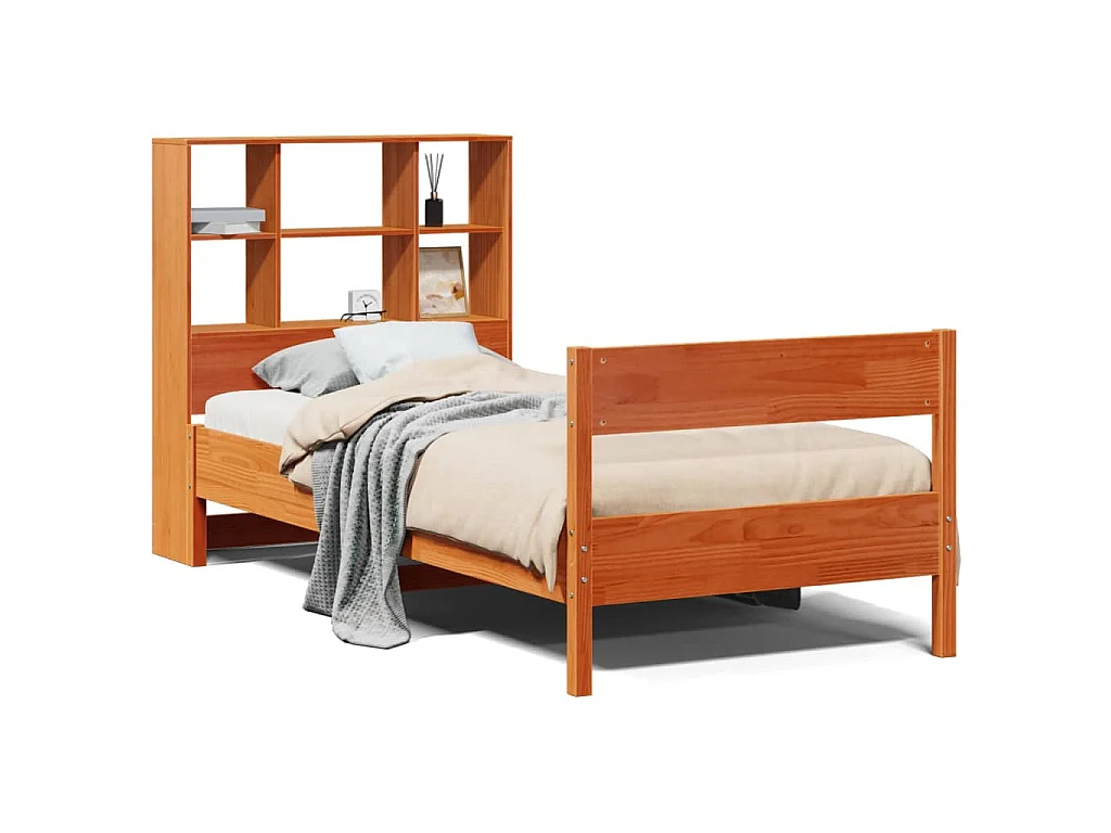 Lit bibliothèque sans matelas cire marron 75x190 cm pin massif