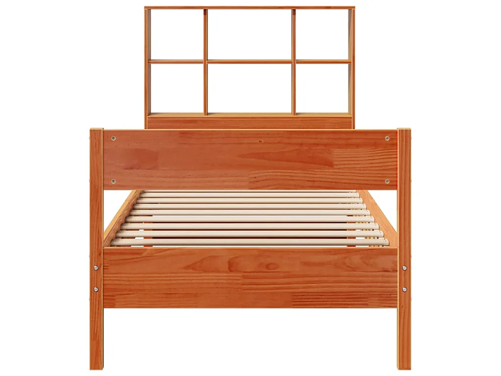 Lit bibliothèque sans matelas cire marron 75x190 cm pin massif