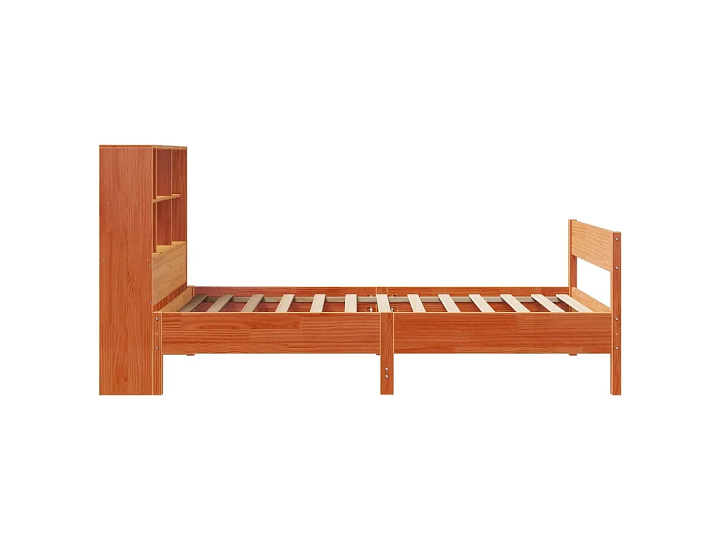 Lit bibliothèque sans matelas cire marron 75x190 cm pin massif