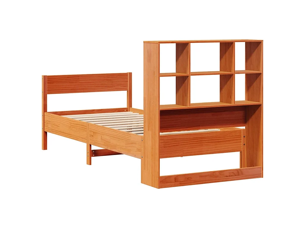 Lit bibliothèque sans matelas cire marron 75x190 cm pin massif