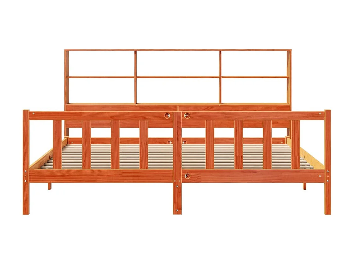Massivholzbett mit Regal ohne Matratze Wachsbraun 180x200 cm