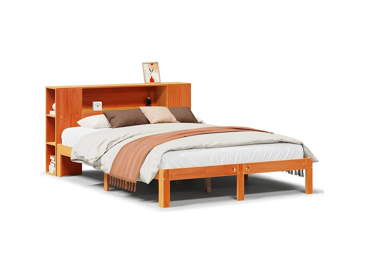 Lit bibliothèque sans matelas cire marron 120x200 cm pin massif