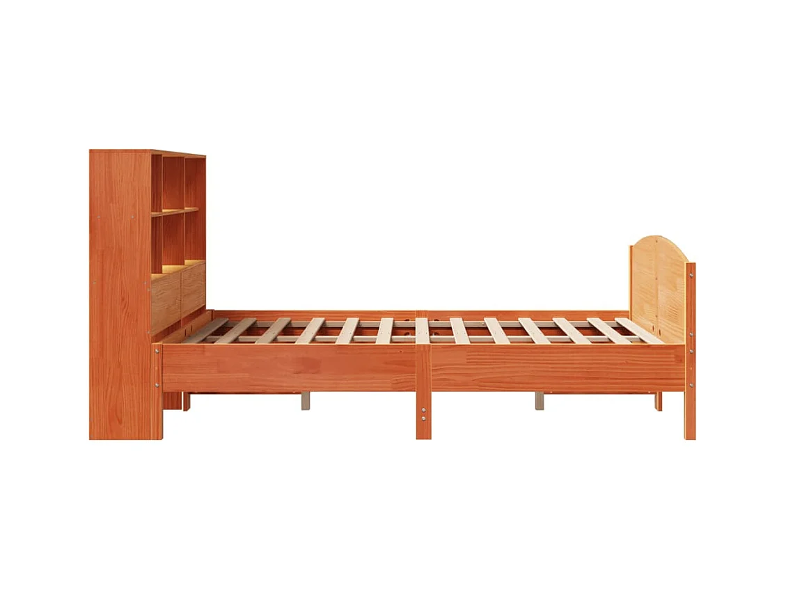 Lit bibliothèque sans matelas cire marron 150x200 cm pin massif