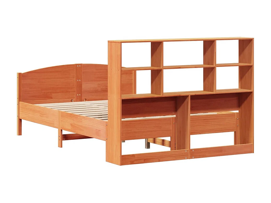 Lit bibliothèque sans matelas cire marron 150x200 cm pin massif