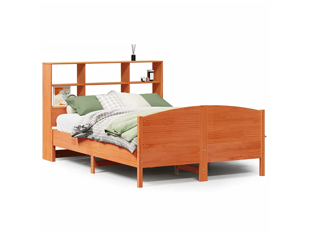 Lit bibliothèque sans matelas cire marron 150x200 cm pin massif
