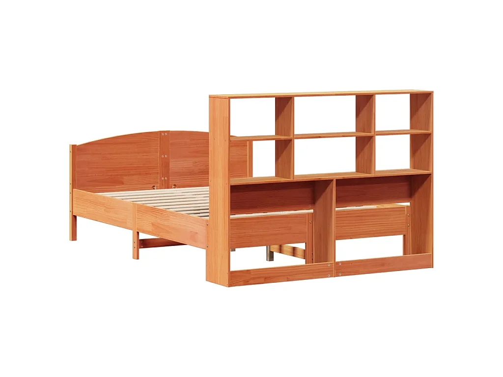 Lit bibliothèque sans matelas cire marron 150x200 cm pin massif