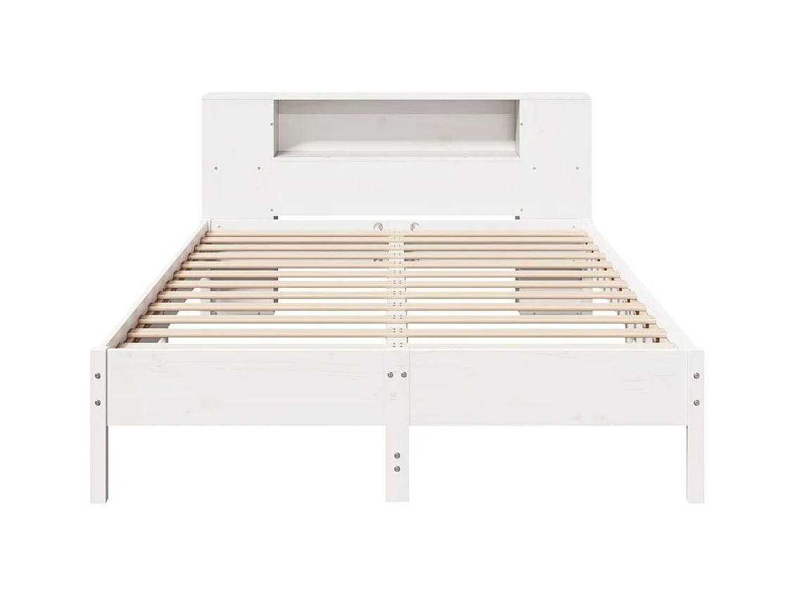 Lit bibliothèque sans matelas blanc 135x190 cm bois pin massif