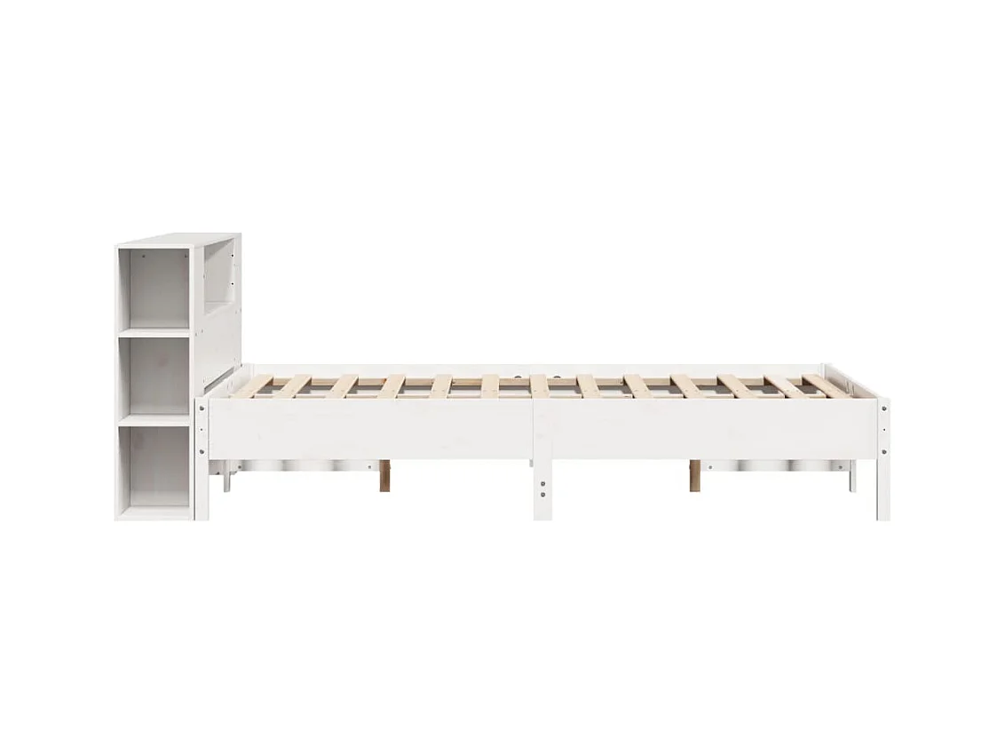 Lit bibliothèque sans matelas blanc 135x190 cm bois pin massif