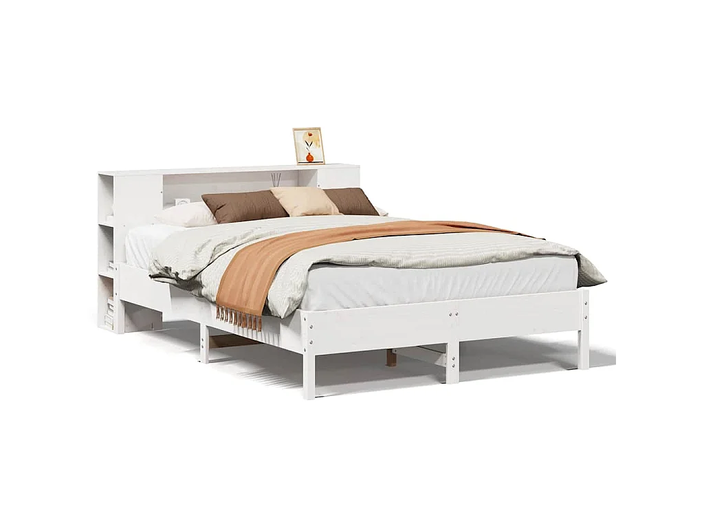 Letto Libreria senza Materasso Bianco 135x190 cm Legno di Pino