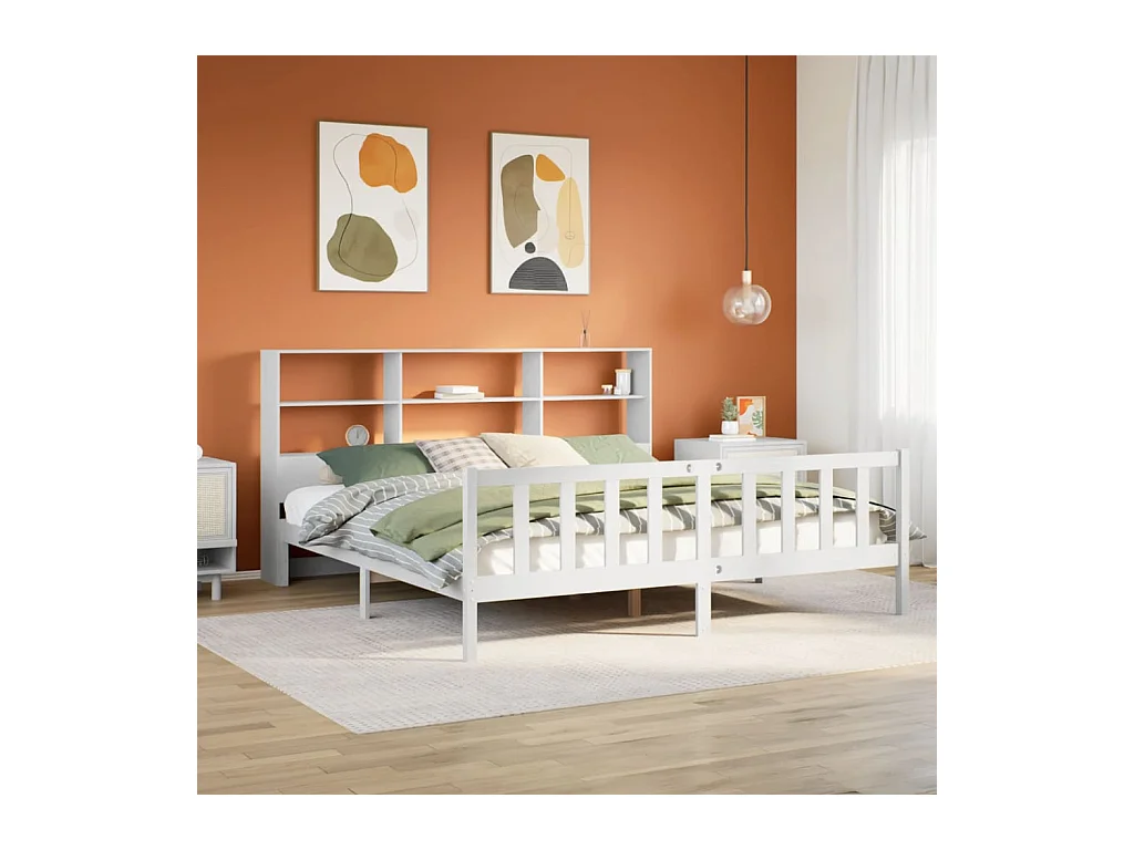 Letto Libreria senza Materasso Bianco 200x200 cm Legno di Pino