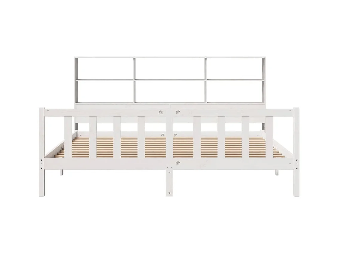Lit bibliothèque sans matelas blanc 200x200 cm bois pin massif