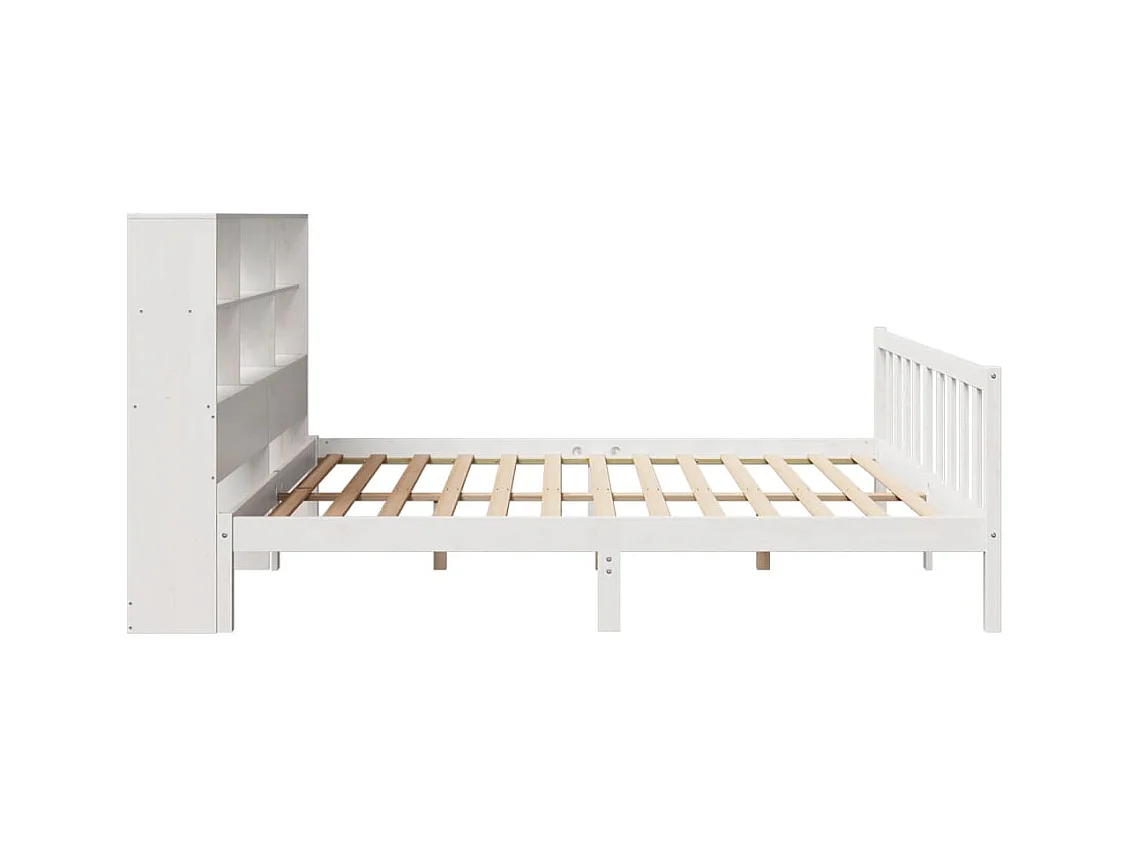 Lit bibliothèque sans matelas blanc 200x200 cm bois pin massif