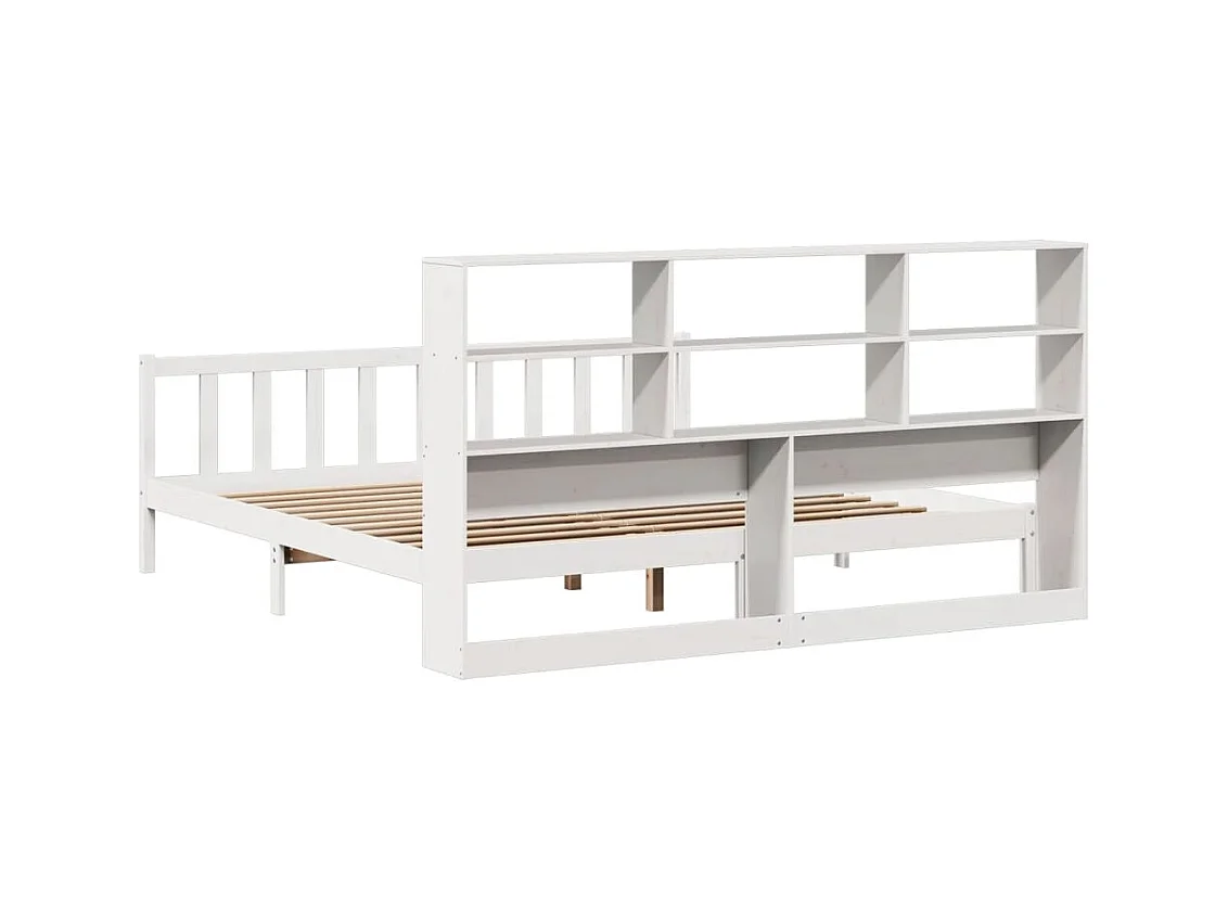 Lit bibliothèque sans matelas blanc 200x200 cm bois pin massif