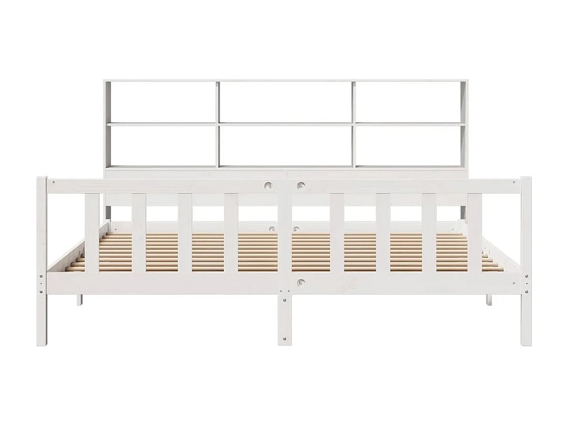 Lit bibliothèque sans matelas blanc 200x200 cm bois pin massif