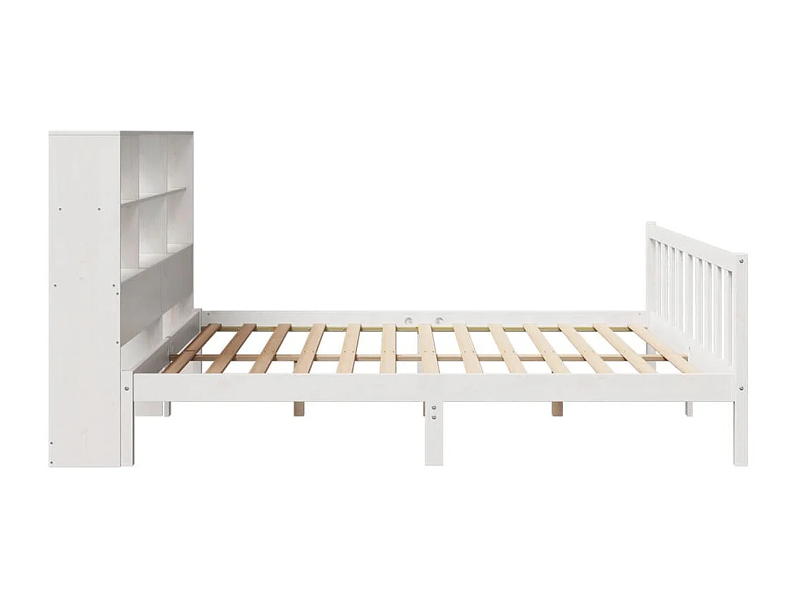 Lit bibliothèque sans matelas blanc 200x200 cm bois pin massif