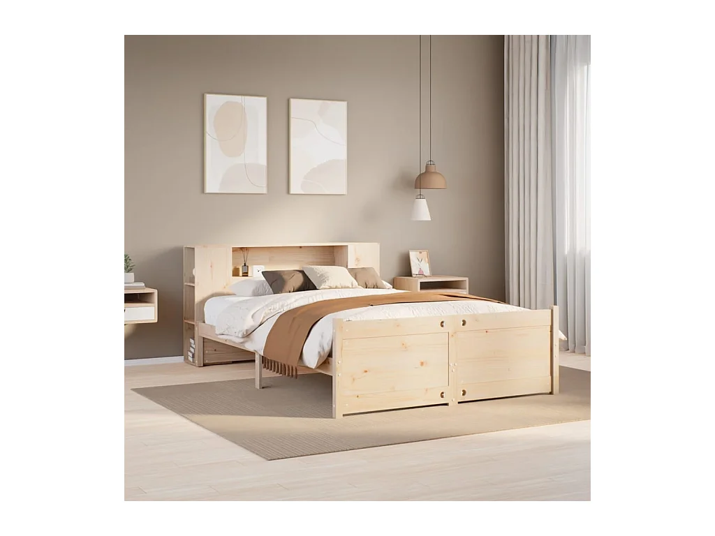 Letto Libreria senza Materasso 140x190 cm in Legno di Pino
