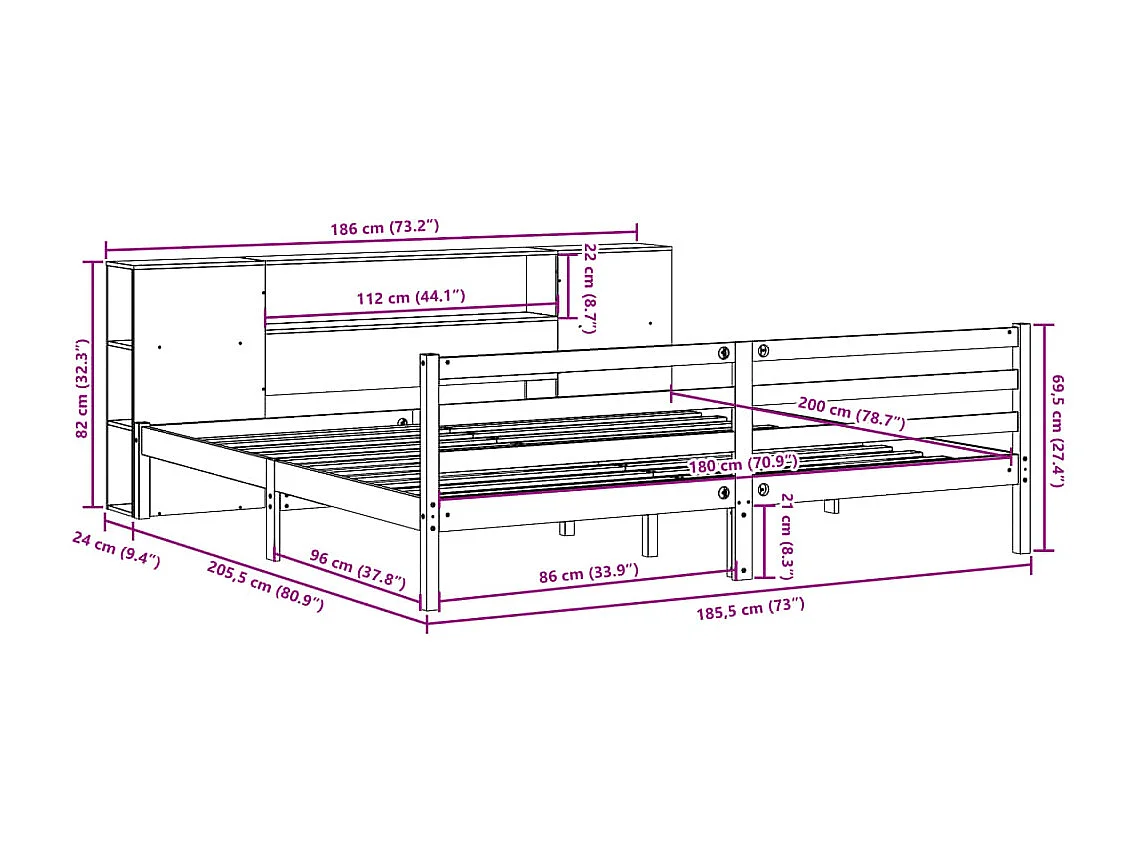 Massivholzbett mit Regal ohne Matratze Weiß 180x200 cm Kiefer