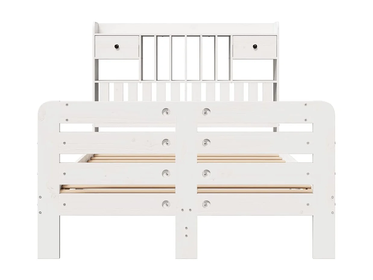 Lit bibliothèque sans matelas blanc 135x190 cm bois pin massif