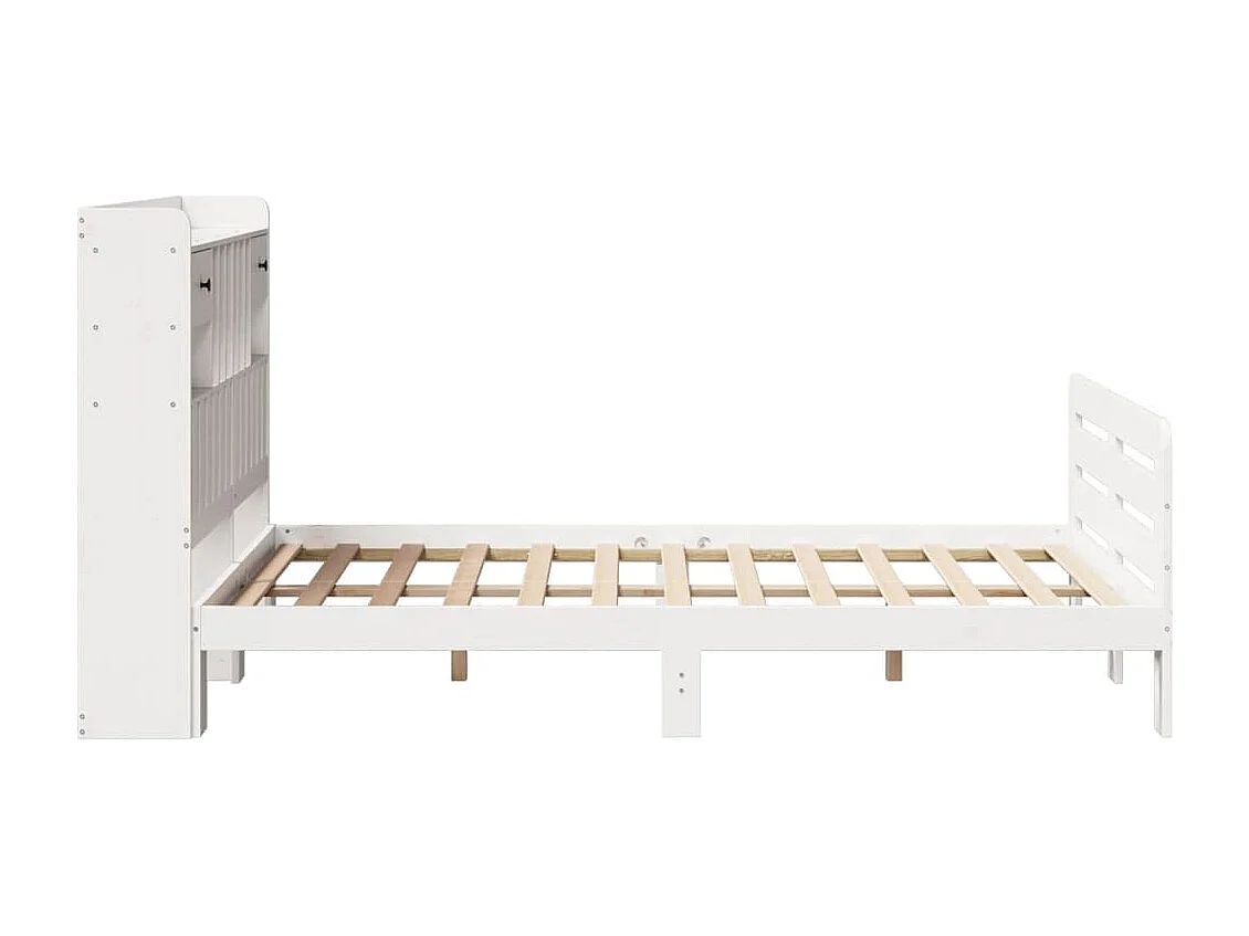 Lit bibliothèque sans matelas blanc 135x190 cm bois pin massif