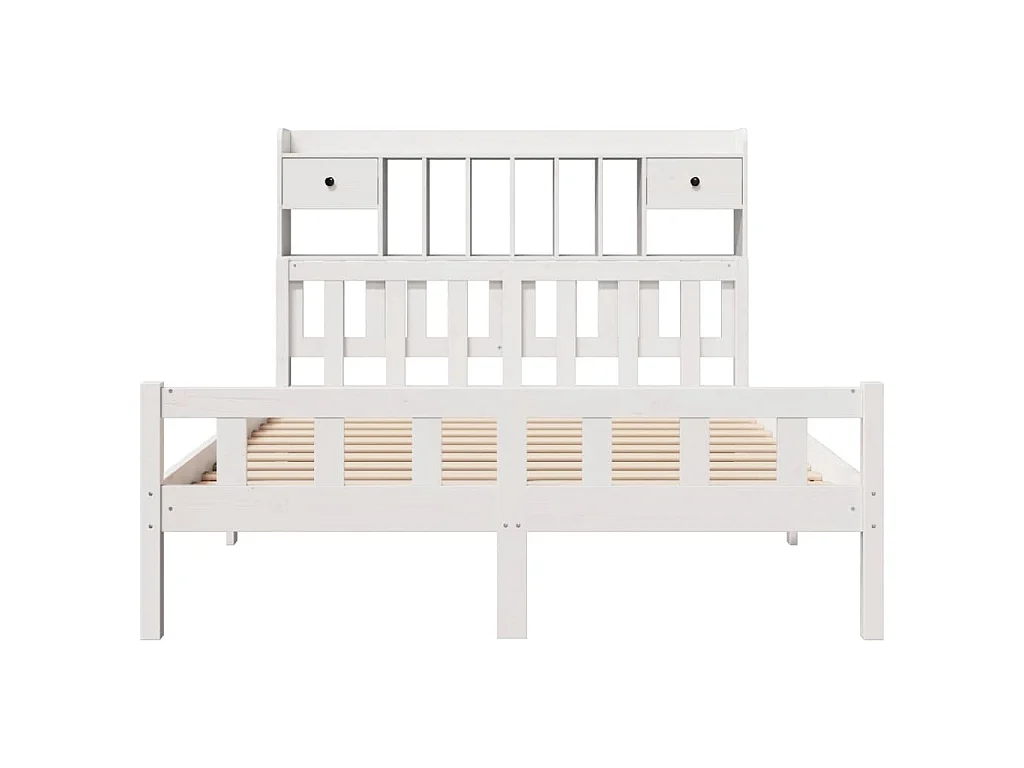 Lit bibliothèque sans matelas blanc 150x200 cm bois pin massif