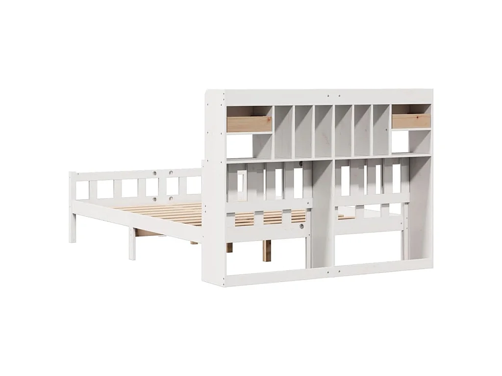 Lit bibliothèque sans matelas blanc 150x200 cm bois pin massif