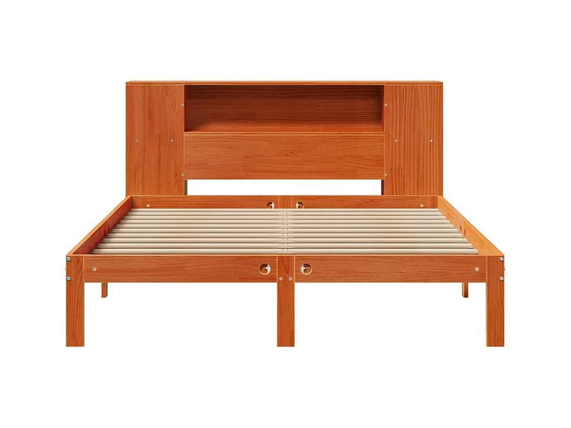 Lit bibliothèque sans matelas cire marron 140x190 cm pin massif